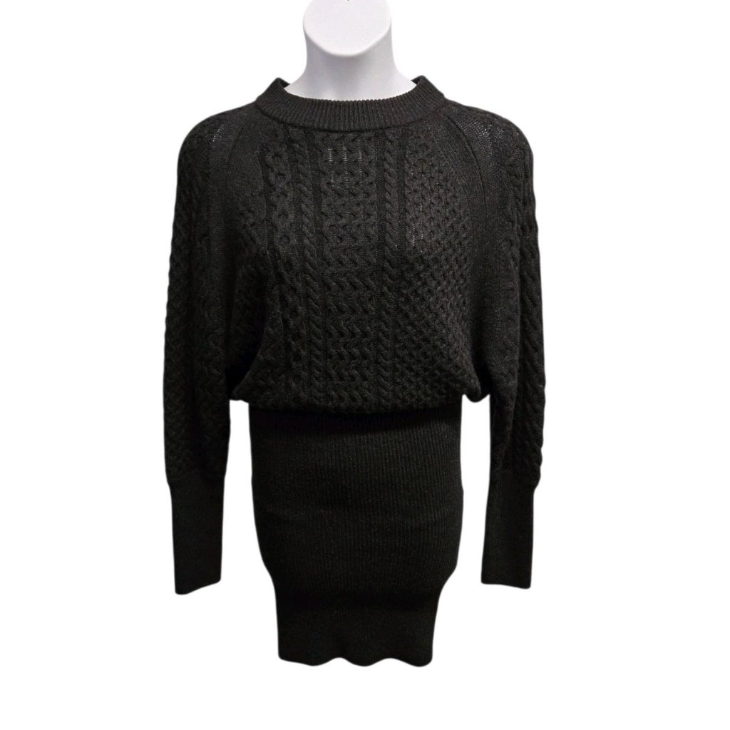 Allsaints Dilone Sweater Dress Size Medium Dolman Sleeve Wool Blend Cable Knit